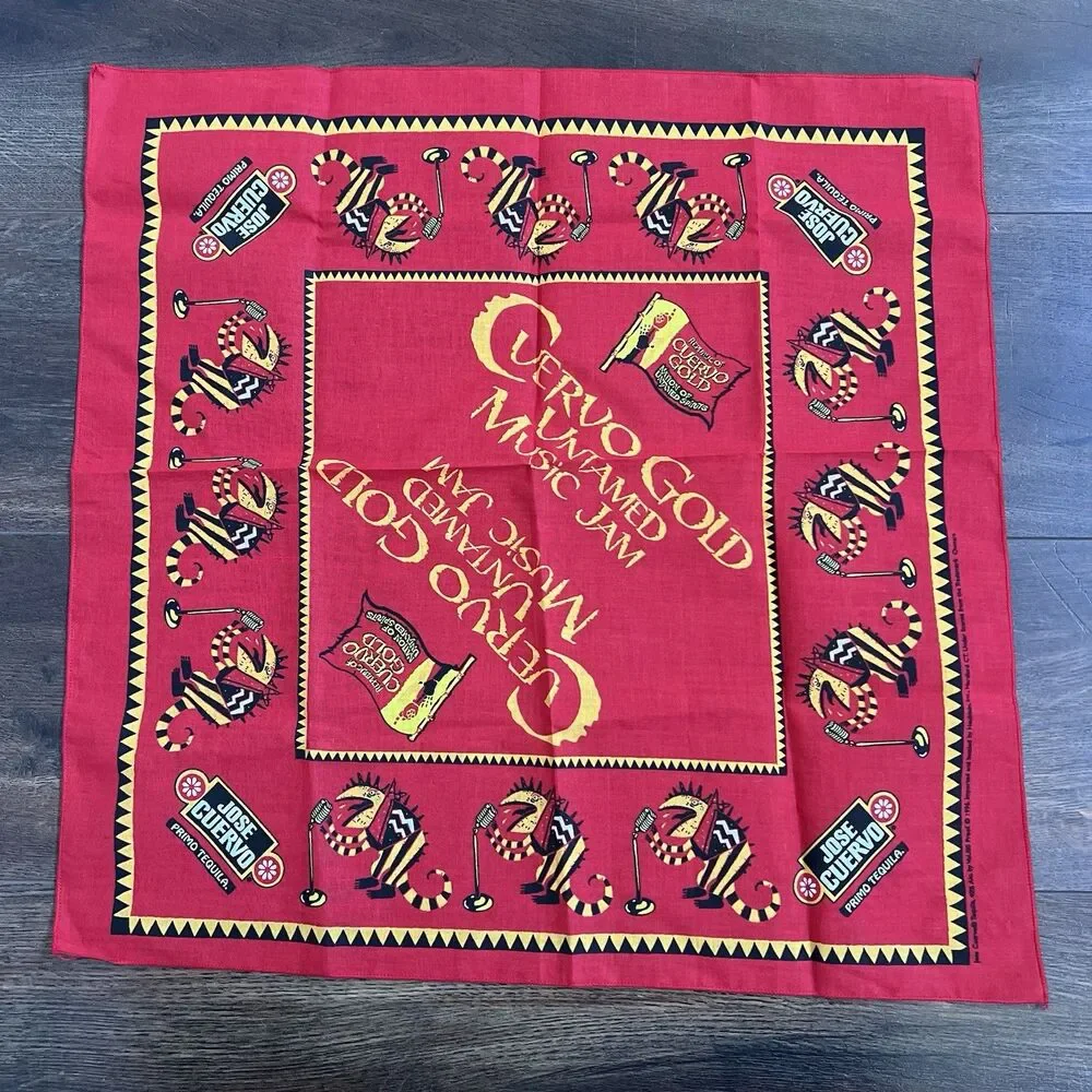 Jose Cuervo Gold Bandana 1996 Untamed Music Jam Red Vintage 21X21 NWOT Armadillo